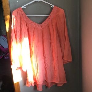 Coral blouse v-neck and back